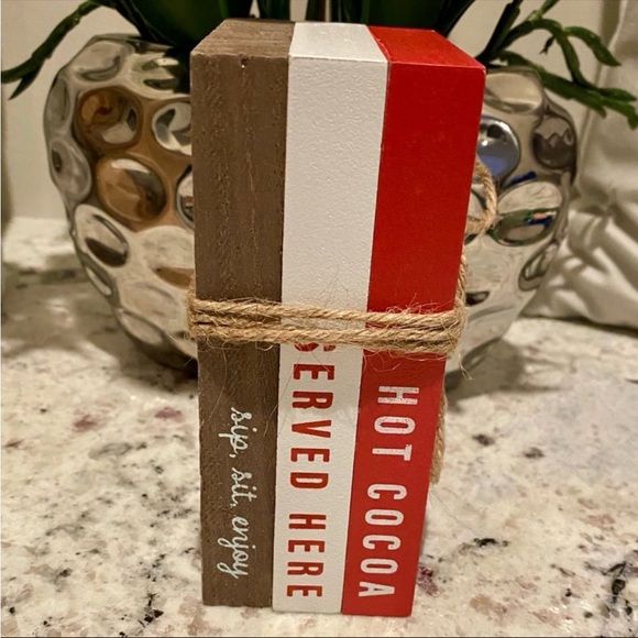 Target BP 2022 Hot Cocoa Bar Wood Book Tabletop Sign 3 Wooden Books with Bow - Picture 3 of 9